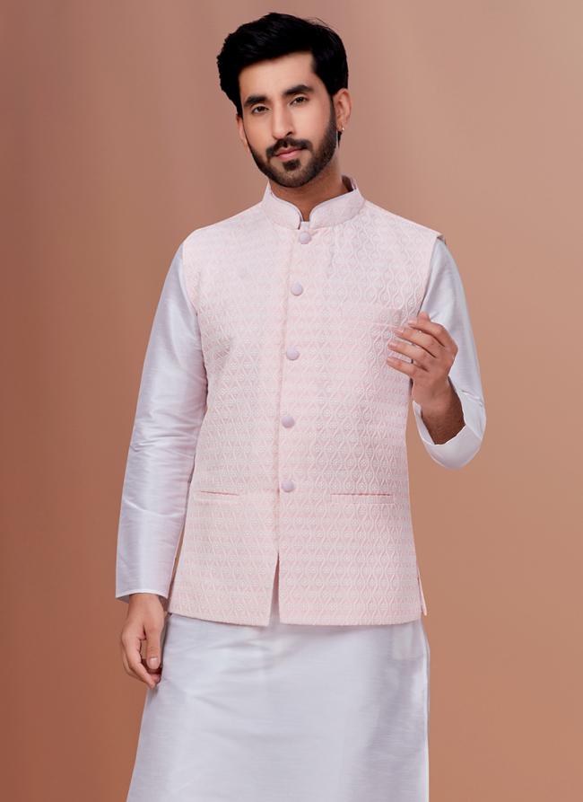 Embroidered Georgette Pink Festival Wear Embroidery Work Readymade Men's Waist Coat